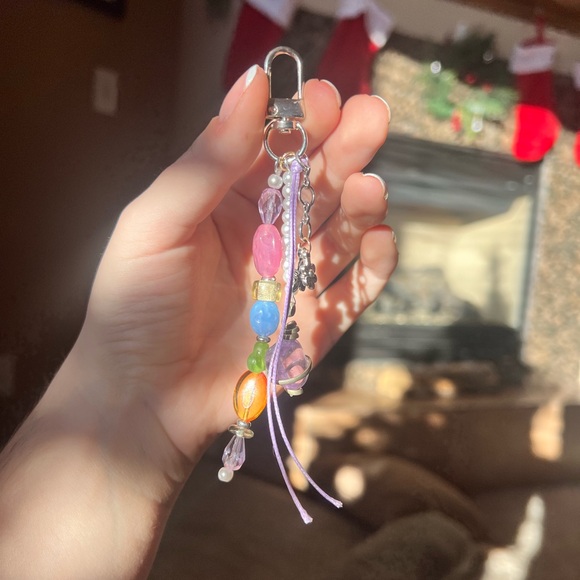 Colorful Beaded Bag Charm with Amethyst Stone - Picture 2 of 4